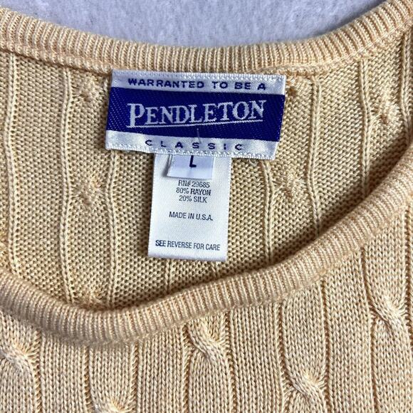 Pendleton Sweater Women Large Yellow Short Sleeve Vintage Silk Blend Cable Knit - Picture 6 of 7